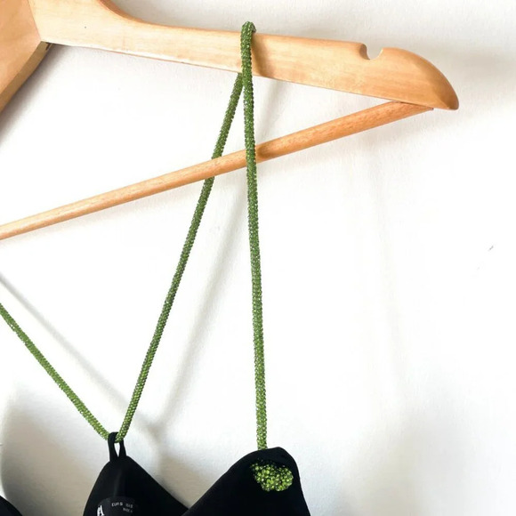 Zara Black Cowl Neck Mini Dress w/  Green Diamante Rhinestone Straps Sz Small - Picture 13 of 16